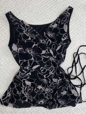 90s K.S. BER Womens Black Floral Mesh Wrap Top Office Siren / Whimsigoth S